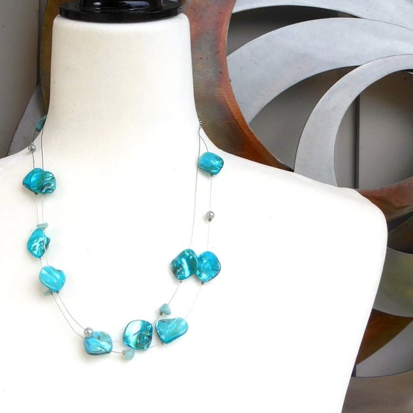 Delicate Turquoise 2 strand Shell Necklace - Picture 1 of 3